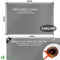 VOUNOT Cerada 4x6 m 240 g/m² Vodootporna siva s metalnim ušicama, obostrano premazana, zaštitna cerada za vrtni namještaj, drva, trampolin, auto i kamion, otporna na kidanje 4