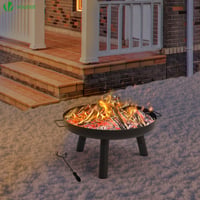 VOUNOT Focar de grădină 60 cm Diametru Bol de Foc din Metal cu Vatră, pentru Terasă, Grădină, Camping, Negru 5