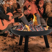 VOUNOT Focar de grădină 60 cm Diametru Bol de Foc din Metal cu Vatră, pentru Terasă, Grădină, Camping, Negru 6