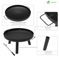 VOUNOT Focar de grădină 60 cm Diametru Bol de Foc din Metal cu Vatră, pentru Terasă, Grădină, Camping, Negru 2