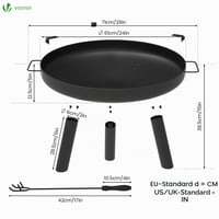 VOUNOT Focar de grădină 60 cm Diametru Bol de Foc din Metal cu Vatră, pentru Terasă, Grădină, Camping, Negru 4