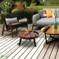 VOUNOT Focar de grădină 60 cm Diametru Bol de Foc din Metal cu Vatră, pentru Terasă, Grădină, Camping, Negru 7