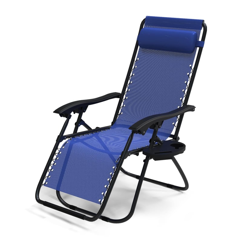 VOUNOT Zero Gravity záhradné ležadlo, skladacie textilénové relaxačné kreslo s opierkou hlavy a držiakom na pohár, nosnosť 120 kg, modré