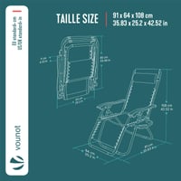 VOUNOT Zero Gravity záhradné ležadlo, skladacie textilénové relaxačné kreslo s opierkou hlavy a držiakom na pohár, nosnosť 120 kg, modré 3