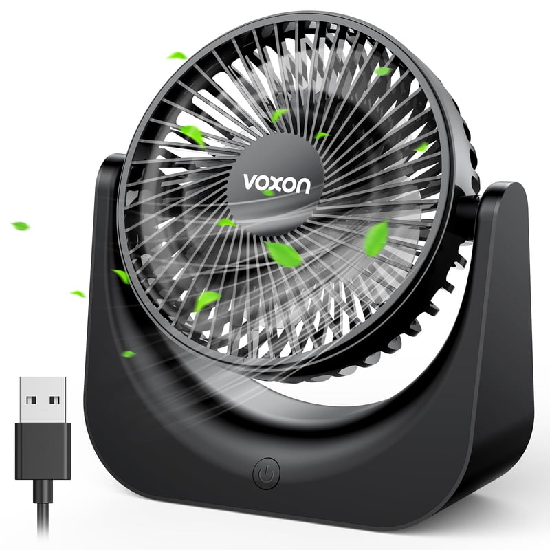 Stolný USB ventilátor VOXON, mini ventilátor s 5 rýchlostnými stupňami, tichý USB ventilátor s 1,5 m káblom, prenosný stolný ventilátor do kancelárie