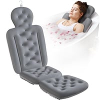 Pernă pentru cadă VOXOR pentru întreg corpul cu sac de spălare, pernă de baie groasă și luxoasă pentru susținerea capului, gâtului și spatelui, gri, 130x41 cm 1
