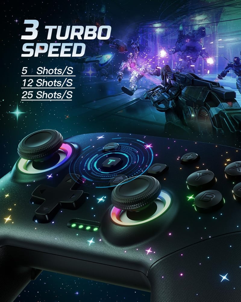 VOYEE S08 Vezeték Nélküli Kontroller Nintendo Switch/Lite/OLED/PC/iOS/Android Eszközökhöz - Programozható RGB LED Világítás, 1000mAh Akku, R