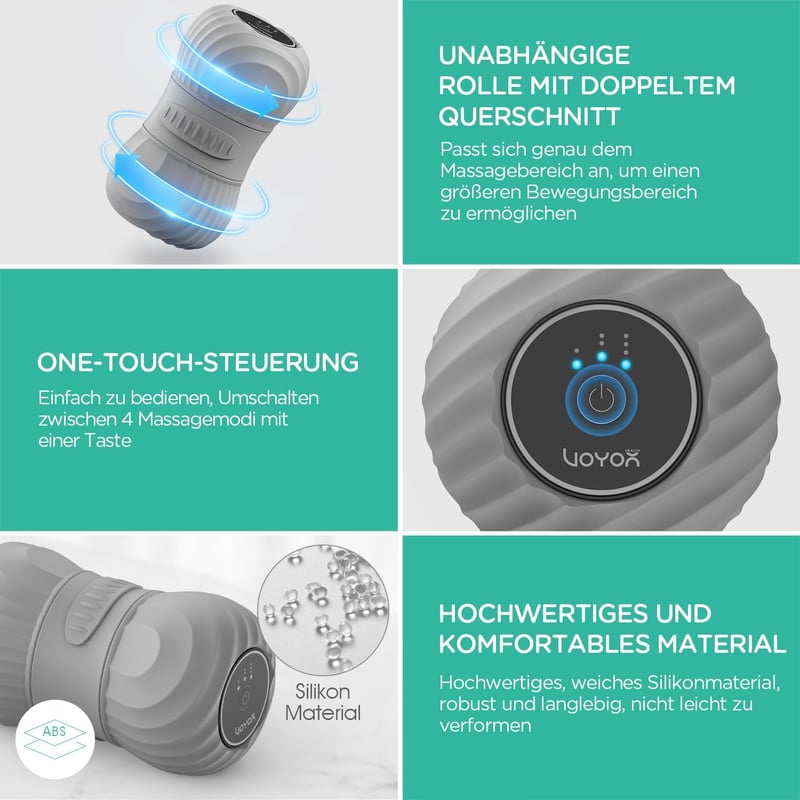 VOYOR-HEALTH Elektromos Masszázslabda Vibrációval - Újratölthető Fascia Roller, Mélyszöveti Trigger Pont Masszírozó Izomrelaxációhoz, MB300 