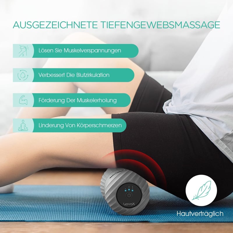 VOYOR-HEALTH Elektromos Masszázslabda Vibrációval - Újratölthető Fascia Roller, Mélyszöveti Trigger Pont Masszírozó Izomrelaxációhoz, MB300 