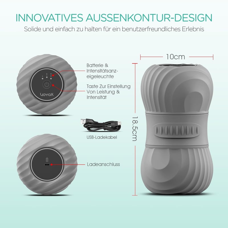 VOYOR-HEALTH Elektromos Masszázslabda Vibrációval - Újratölthető Fascia Roller, Mélyszöveti Trigger Pont Masszírozó Izomrelaxációhoz, MB300 