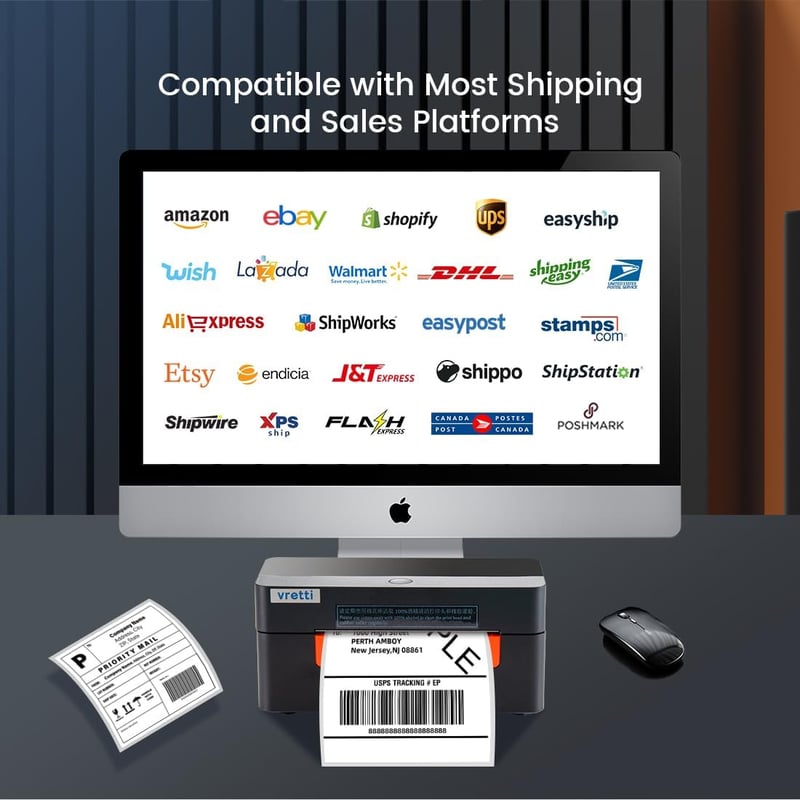 vretti Bluetooth Címkenyomtató 4x6 Szállítási Címkék DHL Amazon eBay Shopify Kompatibilis Vonalkód Nyomtató