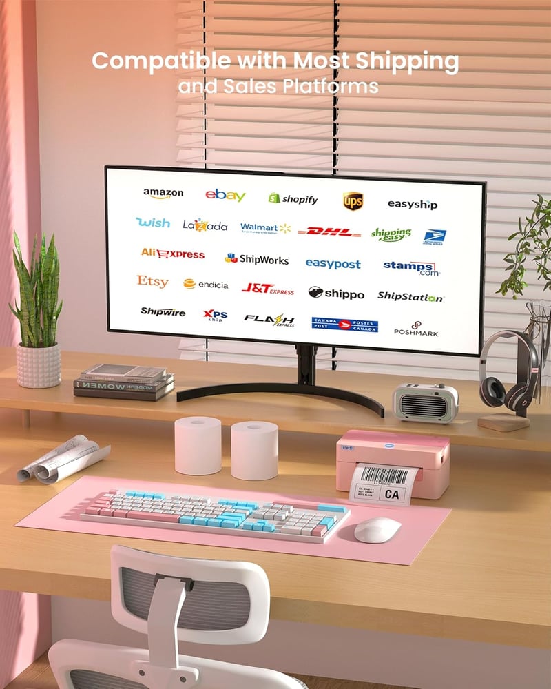 vretti DHL Bluetooth Címkenyomtató, Rózsaszín - 4x6 Szállítási Címkékhez, Kompatibilis Amazon, Shopify, Etsy, Ebay, UPS Platformokkal