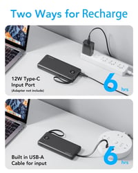 Power banka VRURC 10 000 mAh so 4 vstavanými káblami – prenosná externá batéria s konektormi USB-C a Micro USB 5