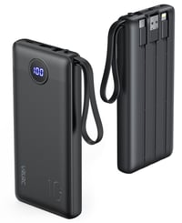 Power banka VRURC 10 000 mAh so 4 vstavanými káblami – prenosná externá batéria s konektormi USB-C a Micro USB 1