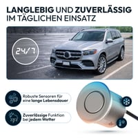 VSG24 Echo Plus predný parkovací senzor so 4 snímačmi a displejom, strieborný – LED parkovací radar so zvukovou signalizáciou pre osobné a dodávkové vozidlá, 30–15 5