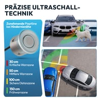 VSG24 Echo Plus predný parkovací senzor so 4 snímačmi a displejom, strieborný – LED parkovací radar so zvukovou signalizáciou pre osobné a dodávkové vozidlá, 30–15 3