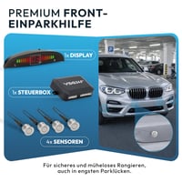 VSG24 Echo Plus predný parkovací senzor so 4 snímačmi a displejom, strieborný – LED parkovací radar so zvukovou signalizáciou pre osobné a dodávkové vozidlá, 30–15 2