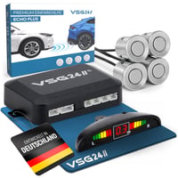 VSG24 Echo Plus predný parkovací senzor so 4 snímačmi a displejom, strieborný – LED parkovací radar so zvukovou signalizáciou pre osobné a dodávkové vozidlá, 30–15 1
