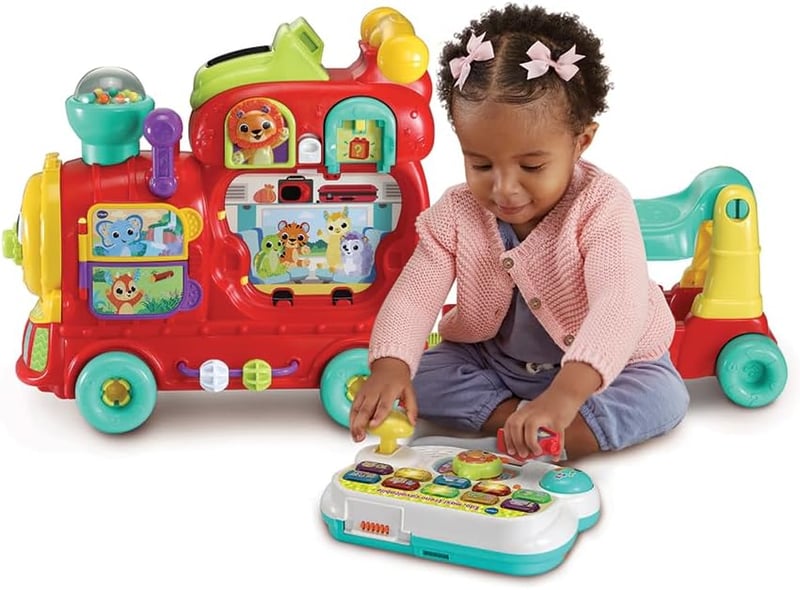 VTech Edo Maxi elektromos vonat kisgyermekeknek - 7 az 1-ben fejlesztő játék, 270+ hang és dallam, piros, 1-3 éveseknek, elemekkel