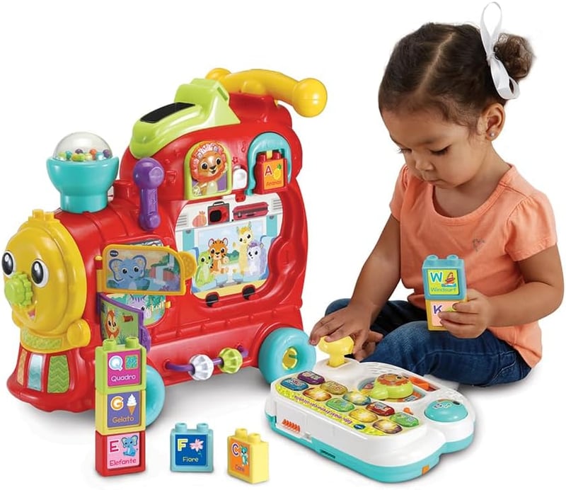 VTech Edo Maxi elektromos vonat kisgyermekeknek - 7 az 1-ben fejlesztő játék, 270+ hang és dallam, piros, 1-3 éveseknek, elemekkel