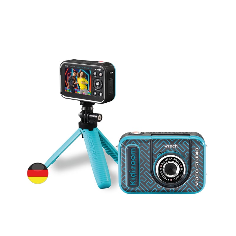 Detská videokamera VTech KidiZoom Video Studio HD s funkciou zeleného plátna – modrá