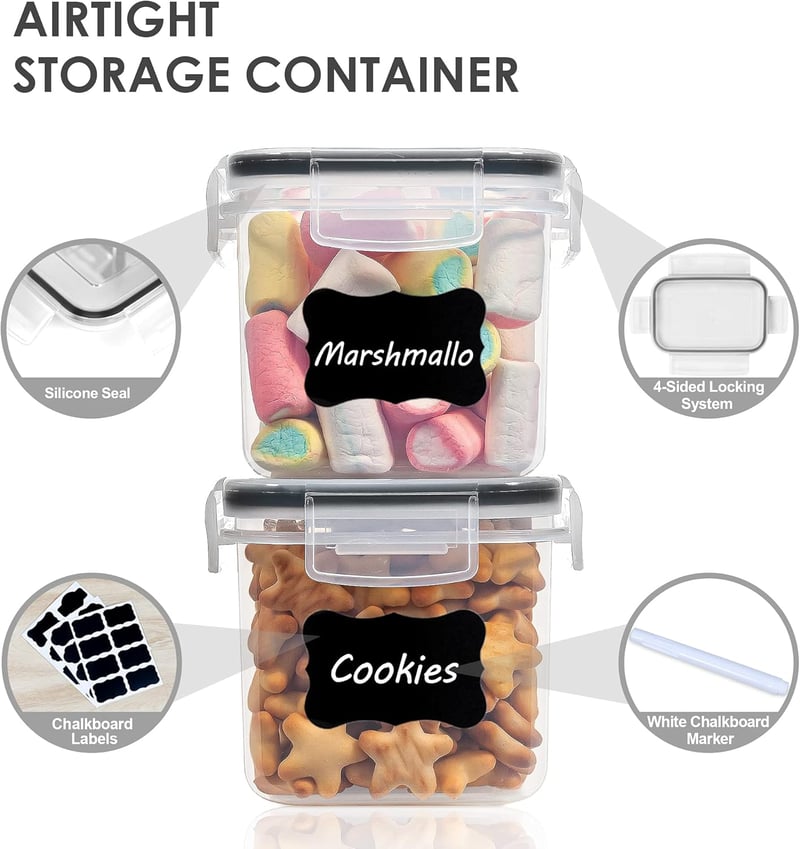 Vtopmart 0,8L-es tárolóedény szett 12 db, légmentes, BPA-mentes, fekete