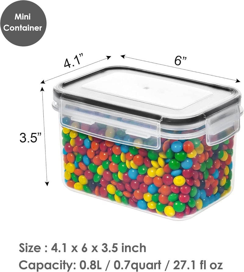 Vtopmart 0,8L-es tárolóedény szett 12 db, légmentes, BPA-mentes, fekete