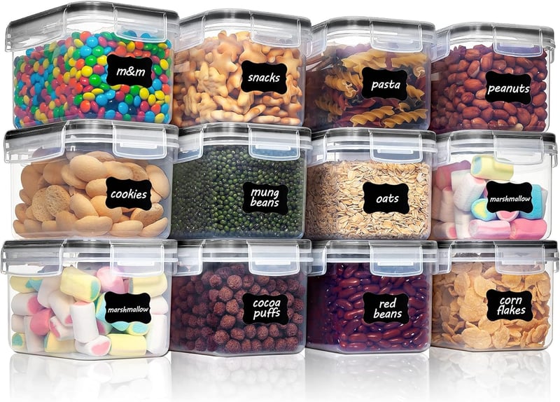 Vtopmart 0,8L-es tárolóedény szett 12 db, légmentes, BPA-mentes, fekete