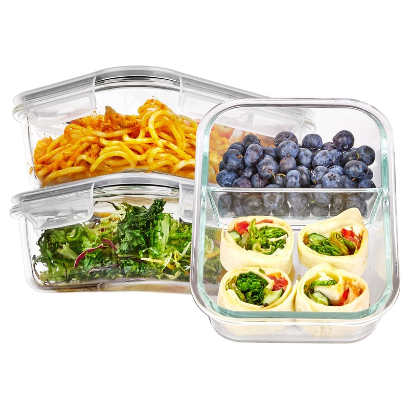 Set 3 recipiente pentru pregătirea meselor Vtopmart, 975 ml, caserole din sticlă cu capac, potrivite pentru cuptorul cu microunde, cuptor, congelator și mașina de spălat vase