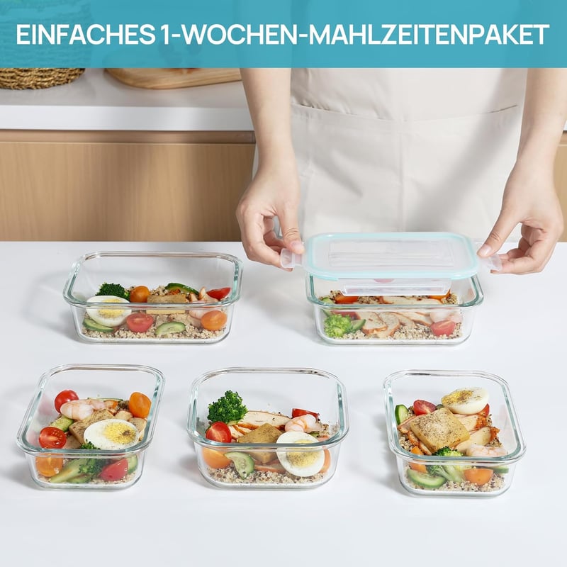 Vtopmart 8 darabos üveg ételtárolóedény szett zöld fedővel