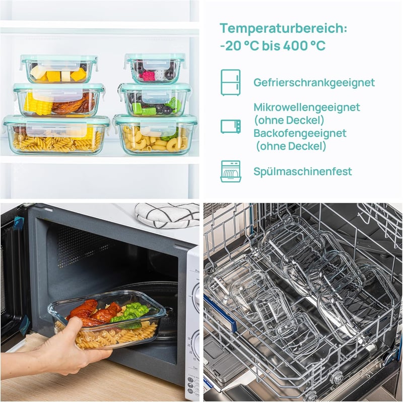 Vtopmart 8 darabos üveg ételtárolóedény szett zöld fedővel