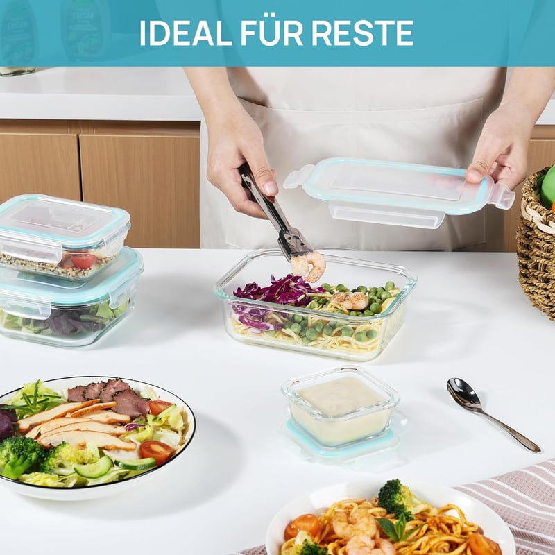 Vtopmart 8 darabos üveg ételtárolóedény szett zöld fedővel