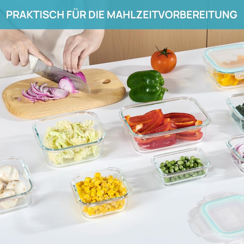 Vtopmart 8 darabos üveg ételtárolóedény szett zöld fedővel