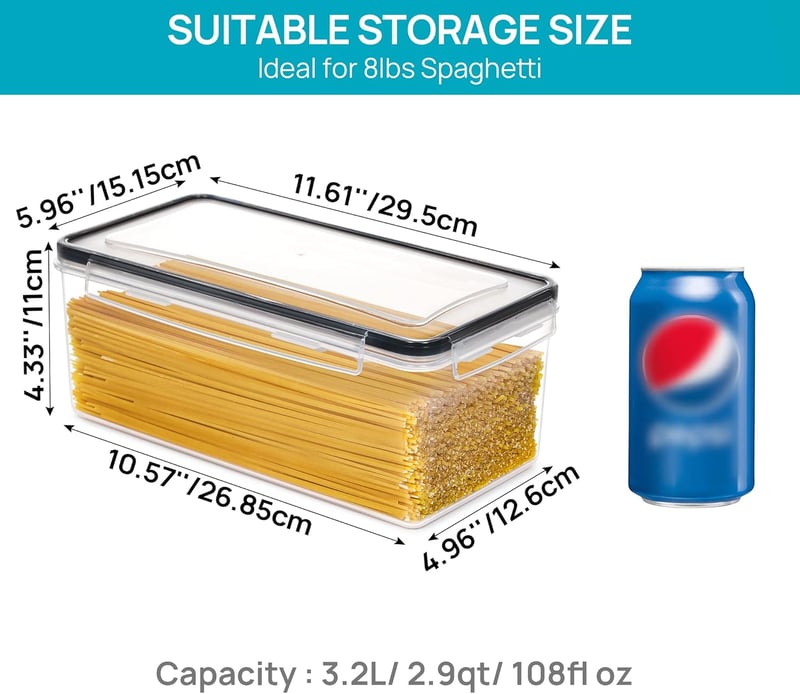 Vtopmart Légmentes Tárolóedény 2db 3.2L Spagetti Tészta Szervezőhöz BPA Mentes