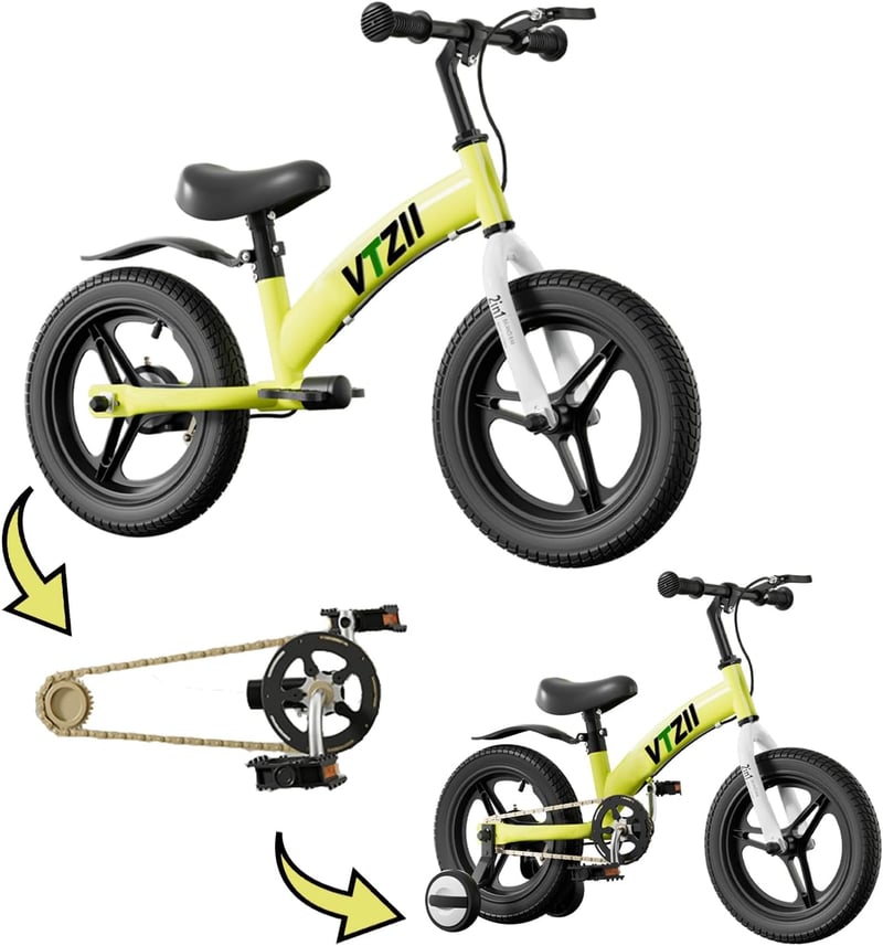 VTZII 2-in-1 Gyermek Kerékpár 2-7 Éves Korig, Fékkel és Segédkerékkel, 12-16 Hüvelyk
