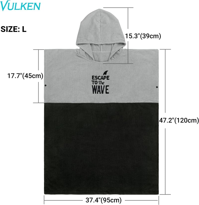 Vulken Kapucnis Átöltöző Poncsó - Extra Nagy Méretű Mikroszálas Törölköző Strandhoz, Medencéhez, L-XL Méret, Szürke