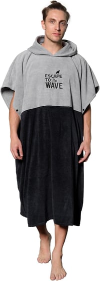 Vulken Kapucnis Átöltöző Poncsó - Extra Nagy Méretű Mikroszálas Törölköző Strandhoz, Medencéhez, L-XL Méret, Szürke 1