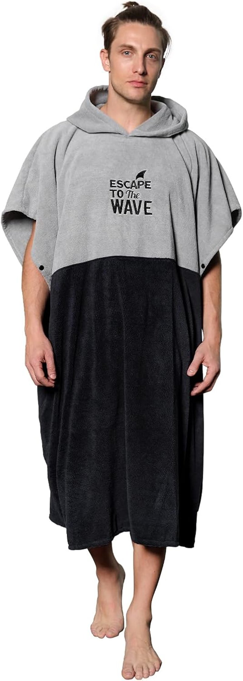 Vulken Kapucnis Átöltöző Poncsó - Extra Nagy Méretű Mikroszálas Törölköző Strandhoz, Medencéhez, L-XL Méret, Szürke