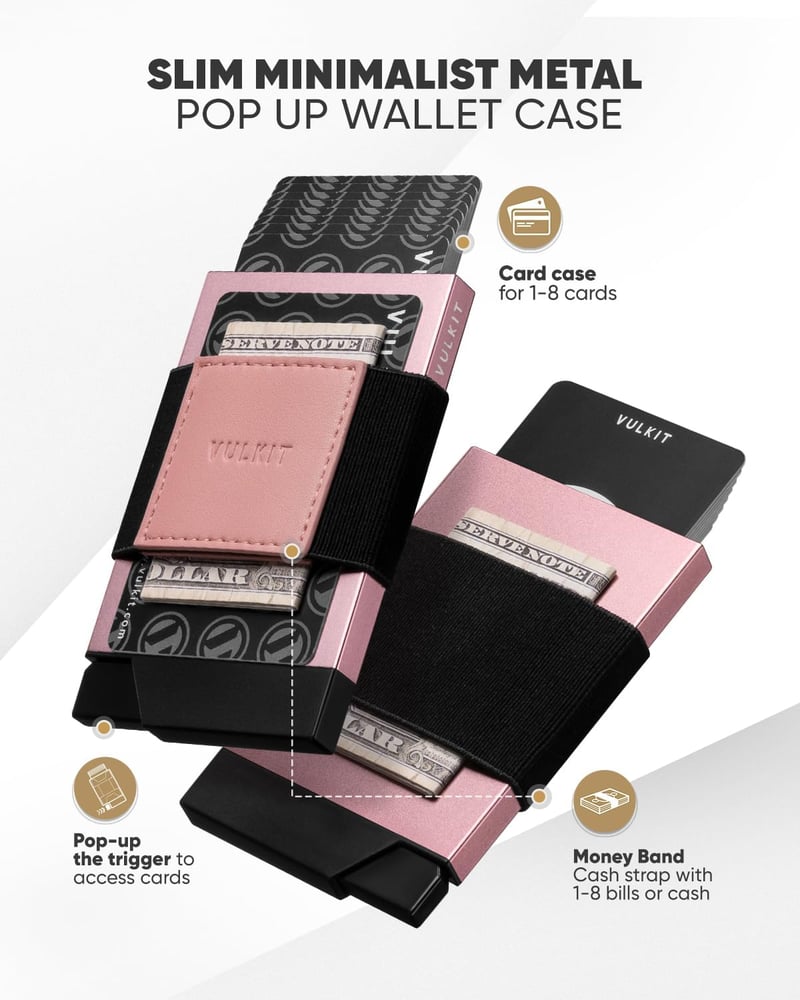 VULKIT Minimalist Pop Up Wallet RFID védelemmel, kártyatartó és pénztartó