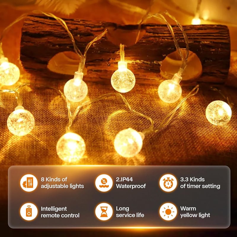 Vutizal 9m 40 LED Gömb Fényfüzér Kültéri Beltéri 8 Mód IP44 Vízálló
