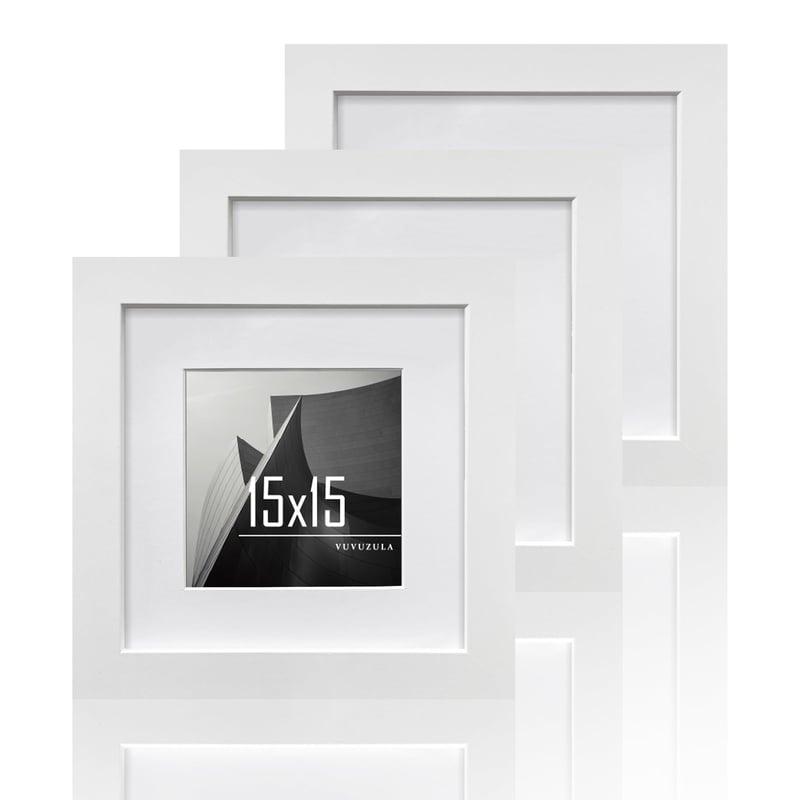 VUVUZULA Biely štvorcový rám na obrazy 15x15 cm, biely MDF drevený fotorámik s paspartou 10x10 cm, súprava 3 ks