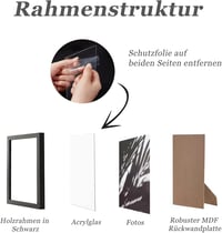 VUVUZULA Fekete Képkeret Szett, 3 db 50 x 70 cm-es Fa Képkeret, MDF Fotókeret Akril Üveggel, Fali Dekoráció Poszterekhez, Fényképekhez 5