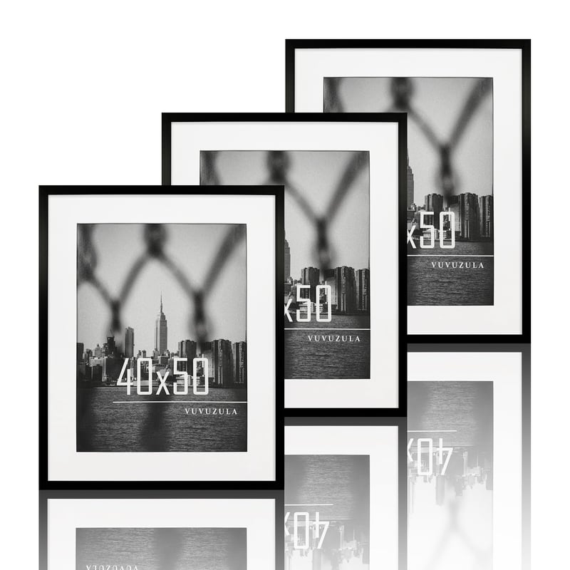VUVUZULA Fotorámik 40x50 cm Čierny, sada 3 ks s paspartou na plagáty a fotografie
