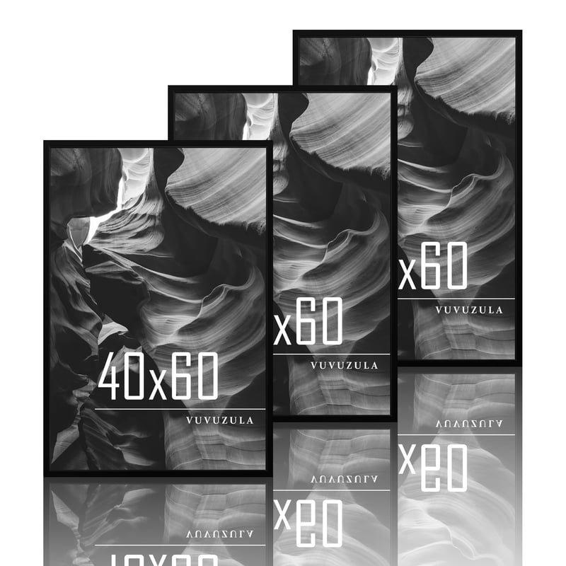 VUVUZULA Képkeret 40x60 cm Fekete Fa 3 db-os Szett MDF Fakeretű Fotókeret