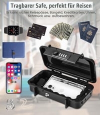 Vuxava prenosný vodotesný bezpečnostný box so 4-miestnym kombinačným zámkom a 6 mm hrubým oceľovým lankom na cesty, na pláž, kempovanie, do kancelárie a auta 6