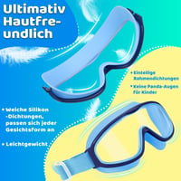 Ochelari de înot pentru copii Vvinca, albaștri-galbeni, cu unghi vizual larg, anti-aburire, protecție UV și baretă textilă confortabilă, pentru vârste între 3-14 ani, 2 bucăți 5