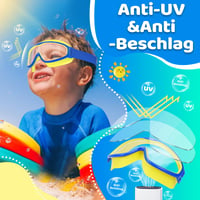 Ochelari de înot pentru copii Vvinca, albaștri-galbeni, cu unghi vizual larg, anti-aburire, protecție UV și baretă textilă confortabilă, pentru vârste între 3-14 ani, 2 bucăți 6