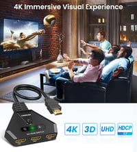 VWRHar HDMI prepínač 4K 3-portový rozdeľovač s vysokorýchlostným HDMI káblom, 3 vstupy 1 výstup, 4K 3D 1080P UHD HDCP 2.2, pre Xbox PS3/4/5 Apple TV Fire Stick 5