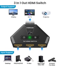 VWRHar HDMI prepínač 4K 3-portový rozdeľovač s vysokorýchlostným HDMI káblom, 3 vstupy 1 výstup, 4K 3D 1080P UHD HDCP 2.2, pre Xbox PS3/4/5 Apple TV Fire Stick 2