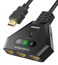VWRHar HDMI prepínač 4K 3-portový rozdeľovač s vysokorýchlostným HDMI káblom, 3 vstupy 1 výstup, 4K 3D 1080P UHD HDCP 2.2, pre Xbox PS3/4/5 Apple TV Fire Stick 1